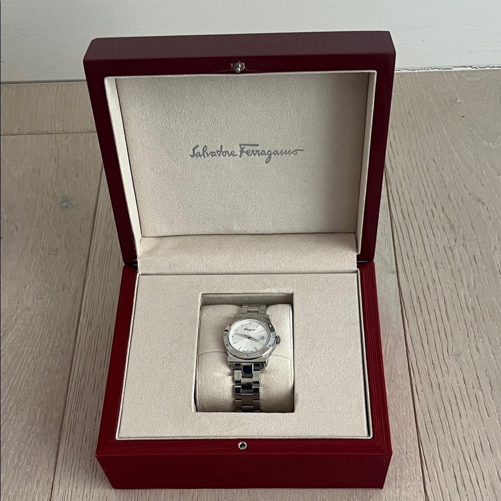 Salvatore Ferragamo Silver Watch in Elegant Box